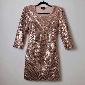 Bebe Rose Gold Sequin Mini Dress